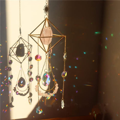 Crystal Suncatcher Rose Quartz, Spiritual, Sun Catcher Hanging for Windows, Rainbow Maker, Crystal Indoor Garden Home Decor, Natural Gemstone Boho...