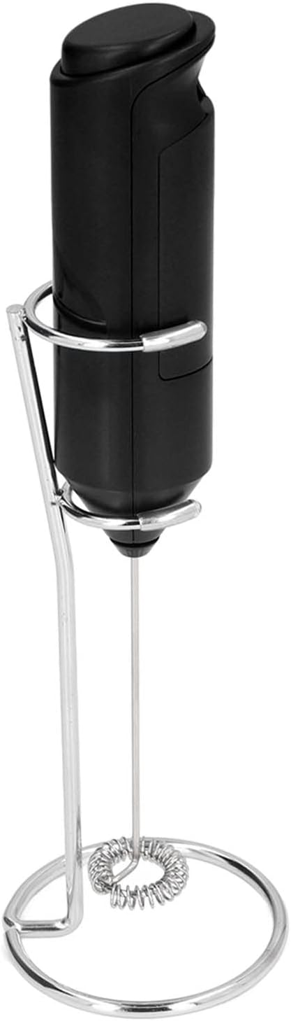 Mini Handheld Drink Mixer, Portable Stainless Steel Electric Milk Frother with Metal Base for Kitchens (Black and Bracket)...