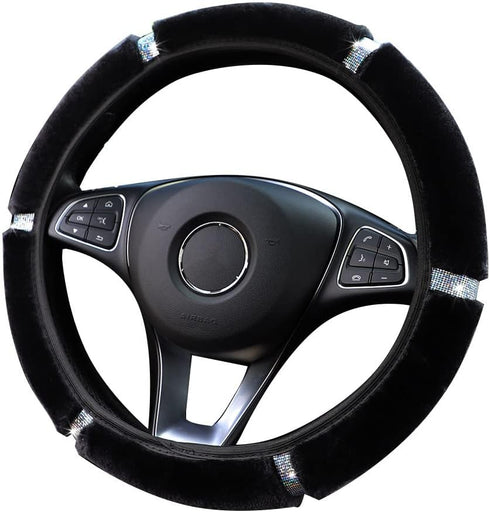 Velvet Fluffy Steering Wheel Cover, Diamond Bling Bling Crystal Rhinestones, Stretch Elastic Universal 15 in, Fit Vehicles, Sedans, SUVs, Vans, Tr...