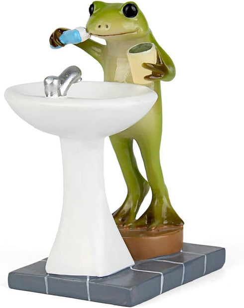 Tfro & Cile Frog Garden Statue Decor Miniature Animal Figurine Outdoor Fairy Brushing Teeth Sculpture for Bathroom - 3.3 Inch Height...