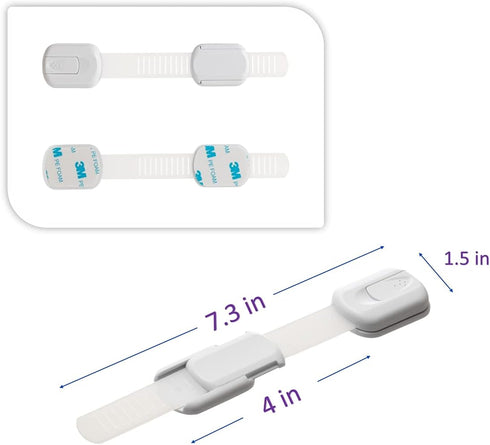 Generic Child Safety Cabinet Strap Locks - Adjustable for Closets Drawers Appliances Fridge Oven Dishwasher Toilet Windows Doors, Adhesive Pads Ea...