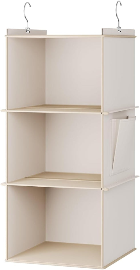 Hanging Closet Organizer, 3-Shelf Closet Hanging Storage Shelves, Beige...