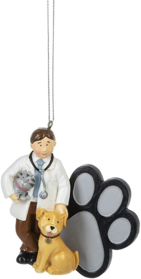 Creamy White Blue Dog Cat Veterinarian 3 inch Resin Decorative Christmas Ornament...
