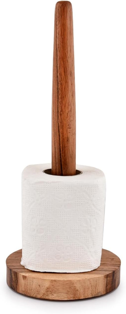 NIRMAN Acacia Wood Paper Towel Holder Decorative Countertop Standing Rolls Holder for Kitchen, Toilet, Pantry and Bathroom (5" x 5" x 12")...
