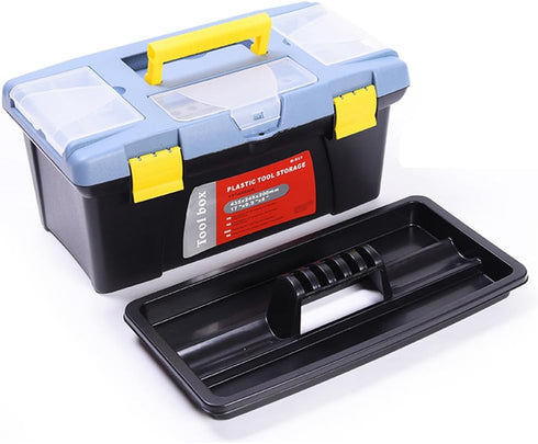 Utoolmart 10-inch Tool Box, Plastic Tool Box with Removable Tool Tray,Organizer and Storage for Tools,Parts,Toys, Art 9.8 x 4.7 x 3.9 inches Black...