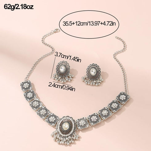Vintage Austrian Crystal Kundan Necklace Earrings Jewelry Set for Women Bride Indian Traditional Bollywood Statement Choker Punk Pendent Necklace ...