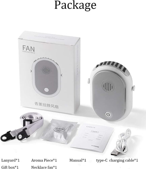 Portable Hanging Neck Fan Wearable Personal Fan Battery Operated USB Rechargeable 3 Speed Mini Handheld Air Conditioning Cooling Refrigeration Nec...