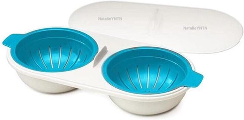 WWLUCKY Draining Egg Boiler for Microwave, Perfect Double Egg Poacher, Silicone Egg Boiler Cups, Double Egg Cups for Boiled Eggs, Draining Egg Boi...