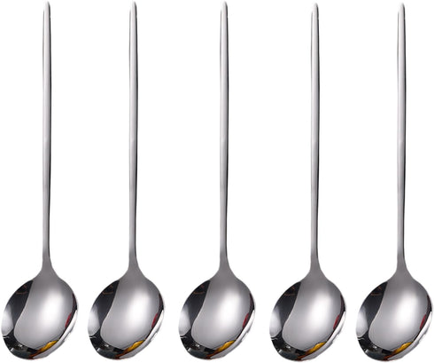 5PCS 8‘’ 304 Stainless Steel Soup Spoons - Thickened - Mirror Finish - Stainless Steel Korean Spoons - Stainless Steel Teaspoons - Tablespoons - D...