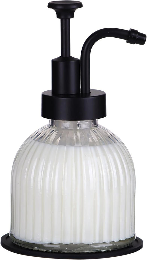 8 Oz Soap Dispenser for Kitchen and Bathroom Countertop, Refillable Wash Hand Liquid, Dish Detergent, Farmhouse Style Vertical Stripes Shape Shamp...