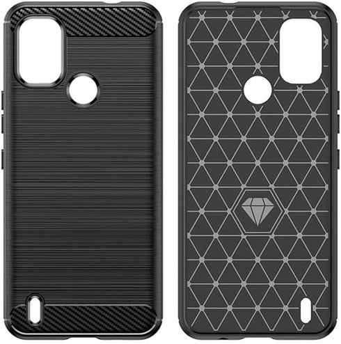 for Nokia C21 Plus Case with HD Screen Protector, Upgraded Non-Slip Shock-Absorption Flexible TPU Carbon Fiber Bumper Soft Rubber Protective Phone...