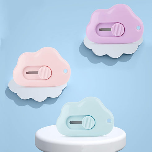 3Pcs Mini Paper Cutter Box Cutter Retractable with Key Chain Hole, Portable Letter Opener with Cute Cloud Shape, School And Office Supplies,Office...