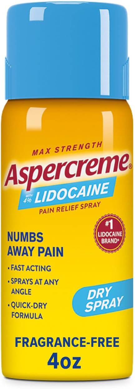 Aspercreme Max Strength Lidocaine Pain Relief Dry Spray 4 oz. Odor Free...