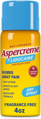 Aspercreme Max Strength Lidocaine Pain Relief Dry Spray 4 oz. Odor Free...