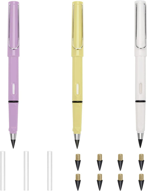 3+8Pcs Everlasting Pencil, Everlasting Pencil Inkless Pen Everlasting Reusable Unlimited Writing Pencils Metal Inkless Writing Pens With 8Pcs Pen ...
