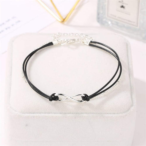 Bohemia Layered Black Leather Anklet Infinity Knot Charm Pendant Foot Chain Boho Beach Foot Jewelry for Women...