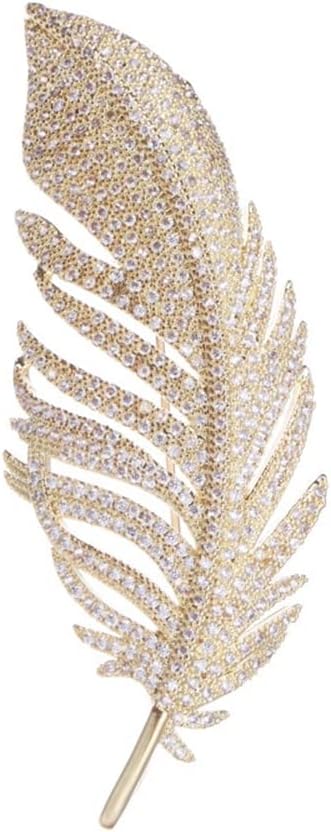 Gold Rhinestone Feather Brooch Pin for Women Men Fashion Crystal Delicate Leaf Brooch Lapel Pins Elegant Dress Accessories Jewelry Boutonniere Cor...