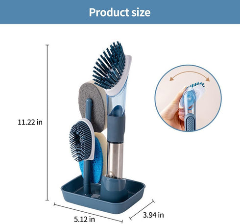 Household Four in One Long Handled Kitchen Automatic Liquid Sponge Cleaning Tool, Long Handled Brush Pot, Hydraulic Cleaning Brush, Kitchen Specif...