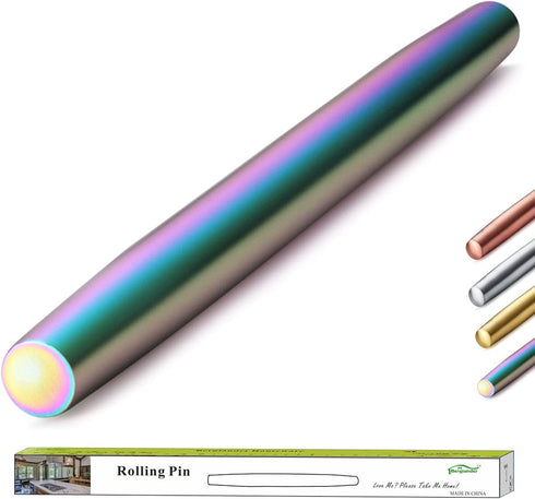 Berglander Rainbow Rolling Pin, 16.7 Inches Stainless Steel Colorful Matte Finish With Rainbow Titanium Plating Rolling Pin For Baking Pizza Dough...
