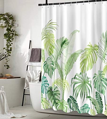 Lifeel Tropical Shower Curtain, Leaves Jungle Shower Curtain Palm Bathroom Shower Curtain Set Heavyweight with 12 Hooks, Green White 72" x 72"...