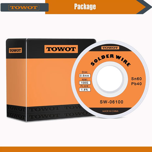 TOWOT Tin Lead Rosin Core Solder Wire for Electrical Soldering, Content 1.8% Solder Flux Sn60-Pb40 (0.6mm, 100g)...