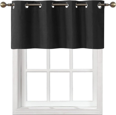 Home Queen Grommet Blackout Curtain Valance Window Topper for Living Room, Short Cafe Valence, 54 W X 18 L Inch, Black...