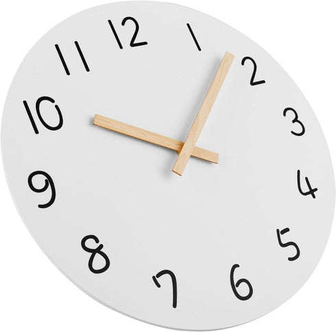 Plumeet 10'' Wooden Wall Clock Small Frameless Clocks with Silent Quartz Movement - Modern Style Village Wall Clocks Decorative Home Kitchen - Bat...