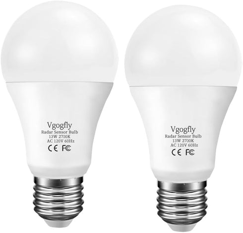 Vgogfly Radar Motion Sensor Light Bulbs A19 100W Equivalent 120V 13W Motion Detector Auto Activated Dusk to Dawn Security Outdoor Porch Lights LED...