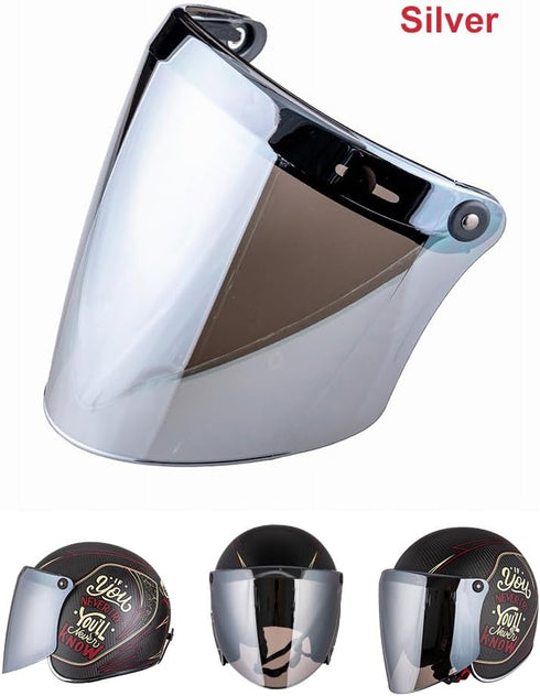 VCOROS Universal 3-Snap Flip Up Visor Shield Lens for Retro Open Face Motorcycle Helmet(Chrome Silver)...
