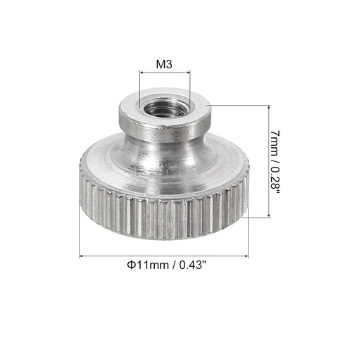 uxcell Knurled Thumb Nuts, 6Pcs M3 x D11mm x H7mm Stainless Steel Round Knobs Fasteners Blind Hole Hand Screw Nut Silver for 3D Printer Parts, Mac...