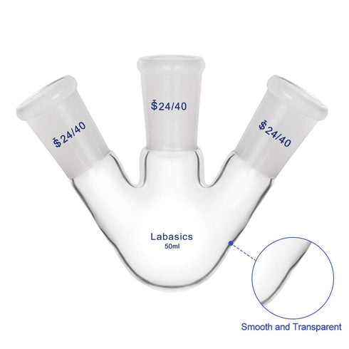 Glass 50ml 3 Neck Round Bottom Flask RBF, with 24/40 Center and Side Standard Taper Outer Joint, 50ml...