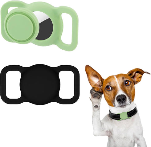 2pcs Airtag Dog Collar Holders, Silicone Waterproof Anti-Lost Protective Airtag Case Cover for Pets Dog Cats Compatible with Apple AirTag GPS Trac...