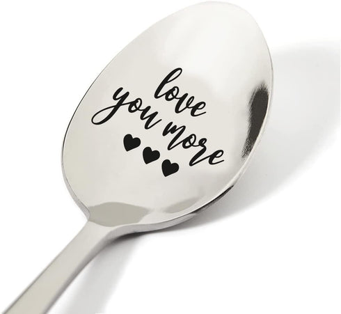TyM Love you more forever Engraved Stainless Steel spoon for coffee tea cereal ice cream - Engraved gift for him / her - 7 inch Sturdy handle and ...