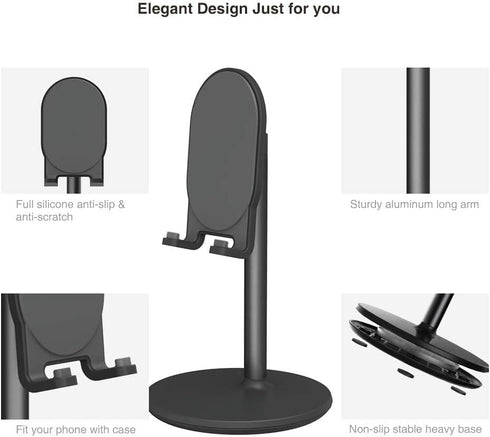 Bright Stone Phone Stand for Desk, Adjustable Cell Phone Holder for Desk, Compatible with 4"-12.9" Phones/Tablet/iPhone/iPad/Switch (Black)...
