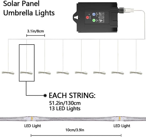 Solar Umbrella Lights Outdoor, Waterproof Solar Powered Patio Umbrella Lights Strings with 104 LEDs 8 Lighting Modes Remote Control, 2024 Upgraded...
