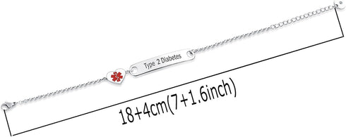 NARTGO Heart Medical Alert ID Bracelet for Women Emergency First Aid Health Alert Stainless Steel Adjustable Chain Bracelets...