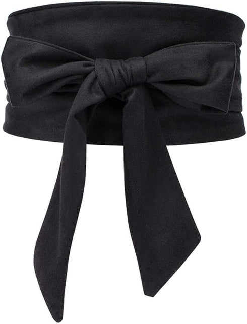 Women's Self Tie Wrap Around Obi Soft Wide Waist Band Cinch Boho Dress Belt (Black, Fit to waistline 26.7"- 35.4")...