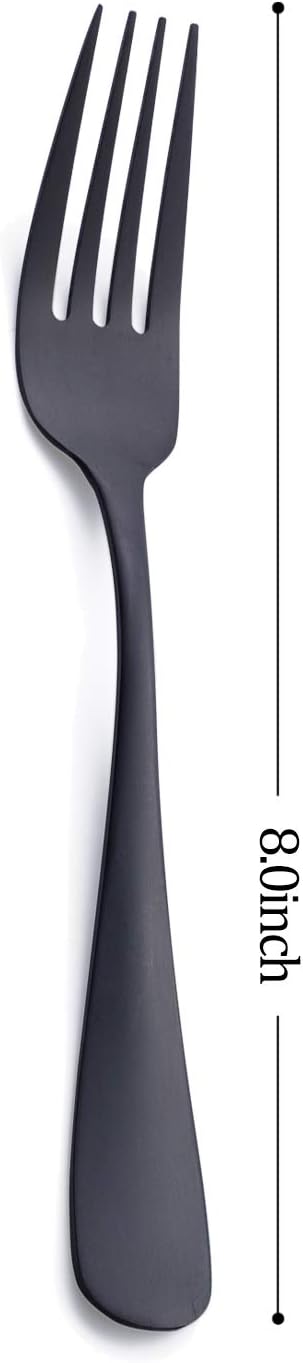 Matte Black Dinner Fork, GoGeiLi Stainless Steel Satin Finish 8.0-inch Silverware Flatware Fork Set, Service for 6, Dishwasher Safe...