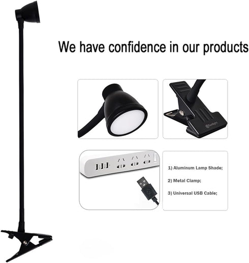 Clamp Desk Lamp, Clip on Reading Light, 3000-6500K Adjustable Color Temperature, 6 Illumination Modes, 10 Led Beads (Black)...