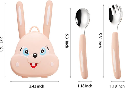 Bunny Travel Metal Toddler Utensils, Toddler Spoon and Fork Set for child, Outdoor or On the go convenient, 2pcs, suitable for 12 Months+ (pink)...