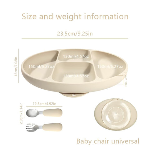 Divided Food Feeding Bowl Silicone Baby Dishes Kid Dinner Suction Baby Silicone Tableware Plate Bowl Spoon Fork Set BPA Free Non Toxic Eco Friendl...