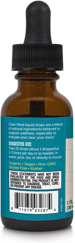 BareOrganics Clear Mind Liquid Drops, Herbal Supplement, Organic Drops, 1 Ounce...