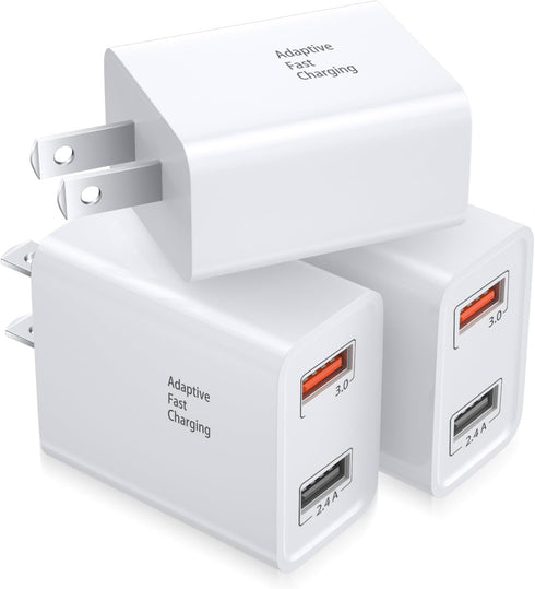 Double USB Wall Charger, Costyle 3 Pack 30W Dual Ports USB Fast Charger Block Quick Fast Charge 3.0 Power Adapter & 5V 2.4A Wall Plug for iPhone 1...