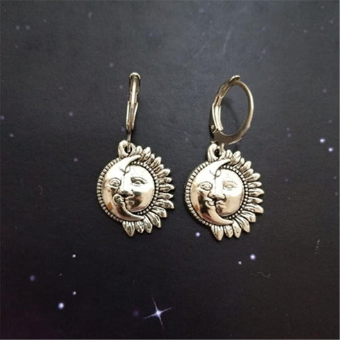 Celestial Sun and Moon Earrings, Mom/Grandma/Friends, Vintage Bohemian Leverback Earrings...