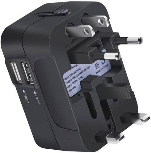 Travel Adapter, JOOMFEEN Worldwide All in One Universal Power Wall Charger AC Power Plug Adapter with Dual USB Charging Ports for USA EU UK AUS Ce...