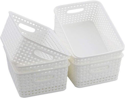 Farmoon 6 Packs White Plastic Organizing Basket, Small Pantry Storage Baskets...