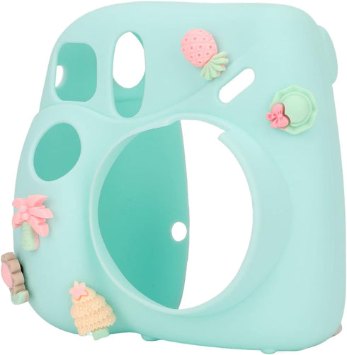 for Instax Mini 7 Plus Camera Silicone Case, Camera Soft Silicone Protective Cover with Adjustable Shoulder Strap (Blue Plant)...