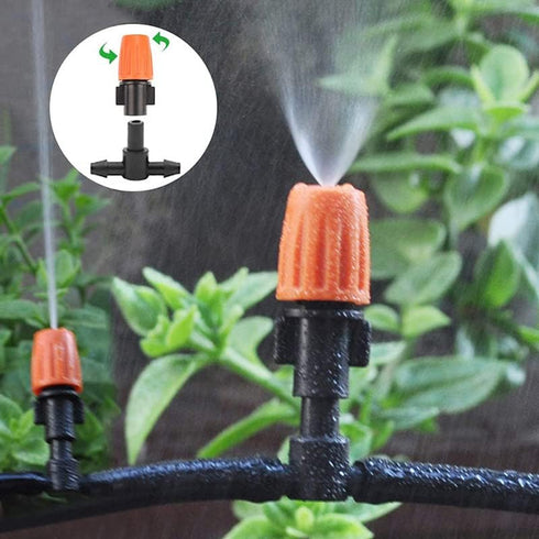 50pcs Garden Irrigation Spray Emitter, Adjustable 360 Degree Flow Micro Spray Nozzle with 1/4" Barbed Tee Fittings,Drip Irrigation Head for Garden...