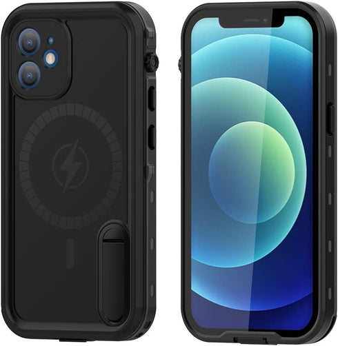 Waterproof Case for iPhone 12 Selected Waterproof IP68 Certified with Kickstand, Compatible with Magsafe Case Bulit-in Protector Shockproof Snowpr...