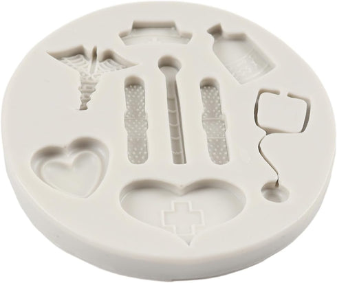 Nurse Theme Fondant Mold Nurse Hat Stethoscope Pill Bottle Bandage Thermometer Medical Silicone Molds for Cake Decoration Cupcake Topper Candy Cho...